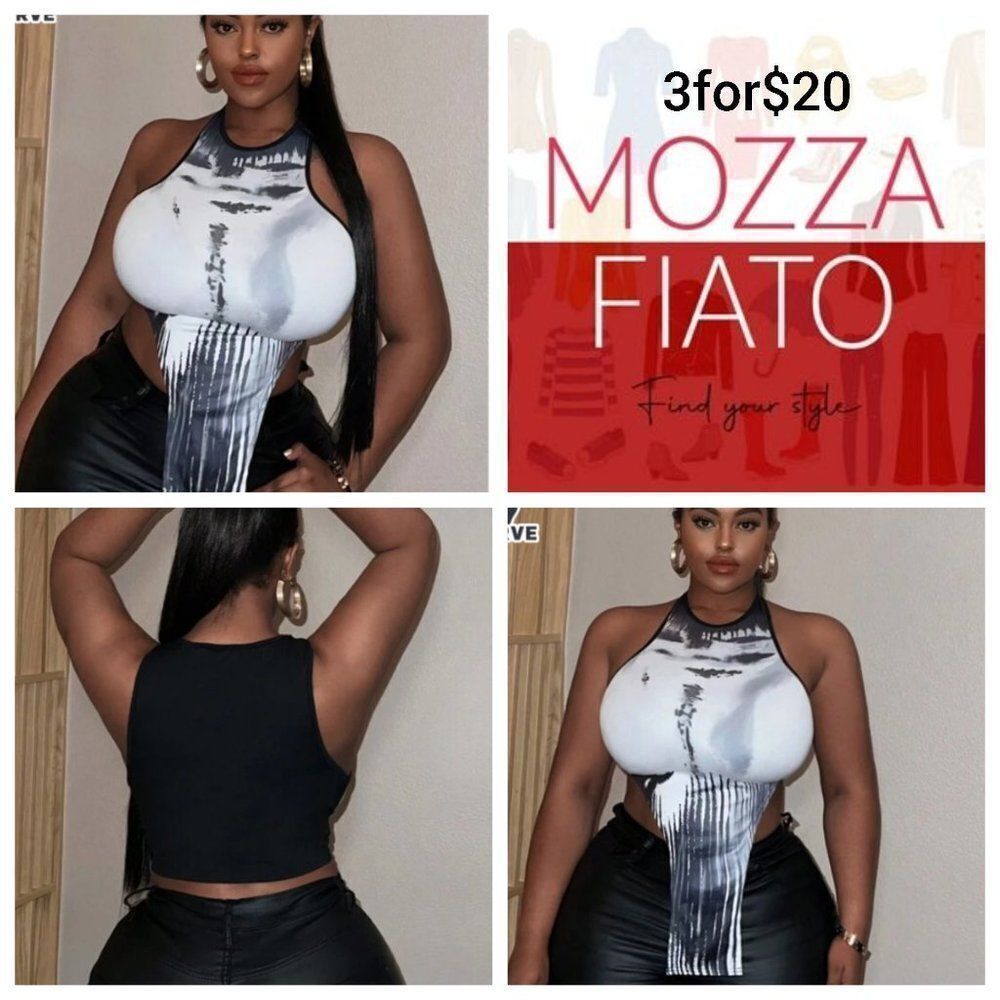 3for$20 NWT SHEIN Slayr Plus Figure Graphic Asymmetrical Hem Tank Top